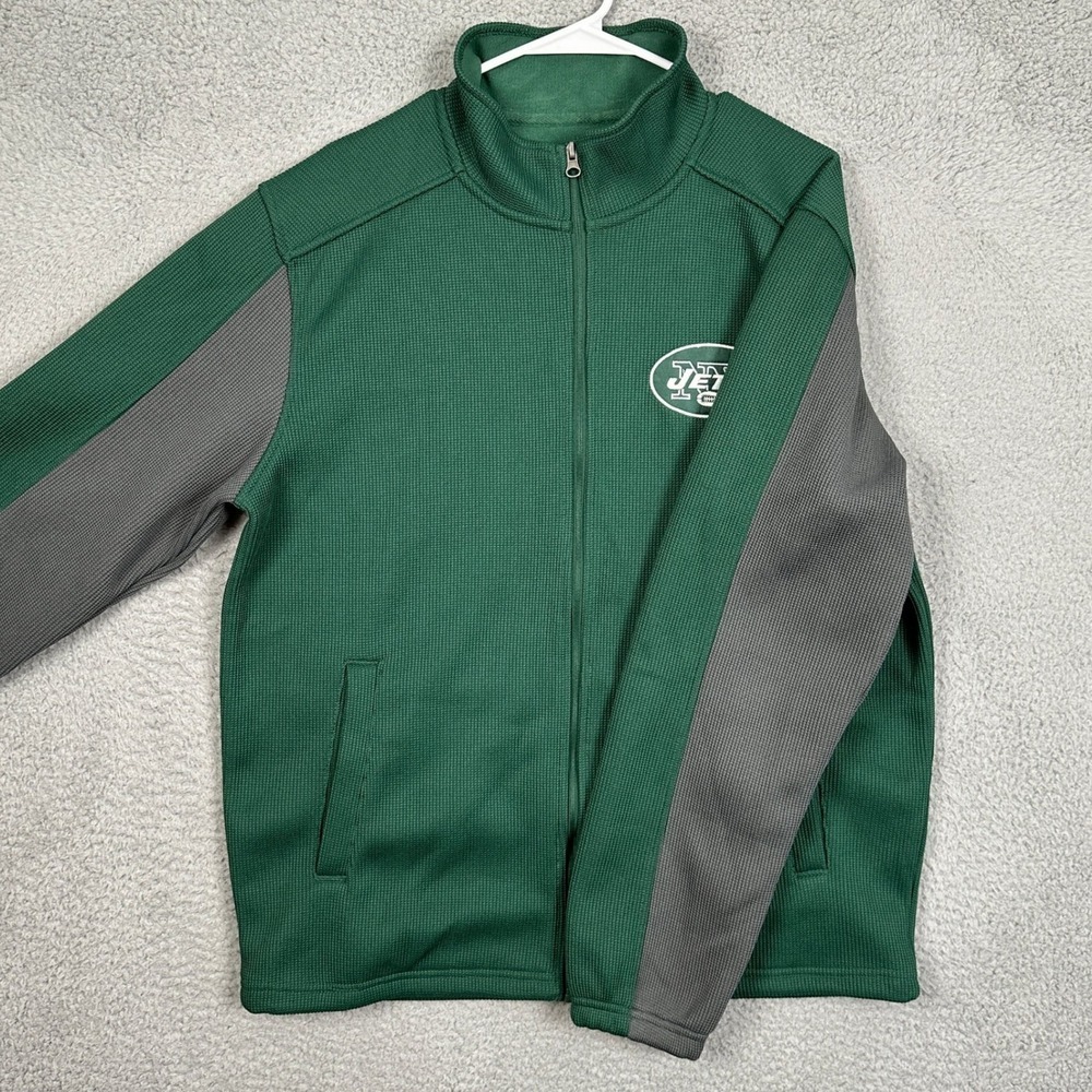 New York Jets Mens Large Jacket Full Zip Green Fleece Lined Football NFL EUC